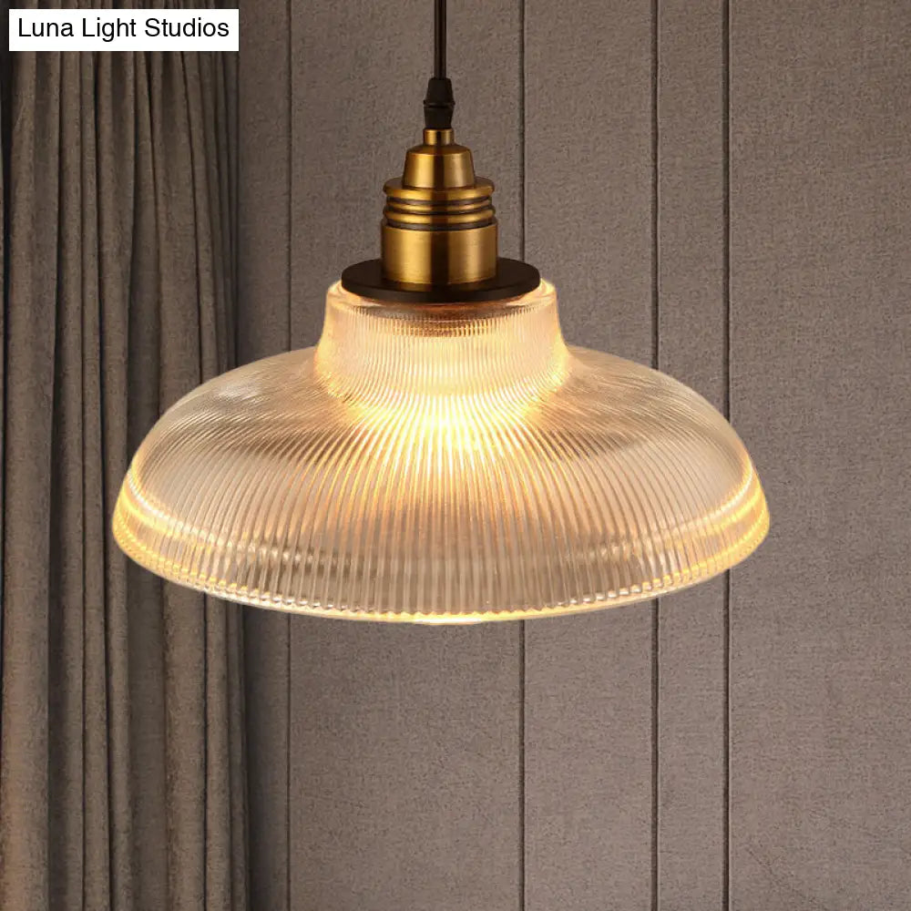 Industrial Barn Pendant Light 1-Light 8/10/12 Wide Clear Prismatic Glass Hanging Lamp
