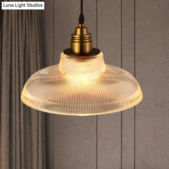 Industrial Barn Pendant Light 1-Light 8/10/12 Wide Clear Prismatic Glass Hanging Lamp