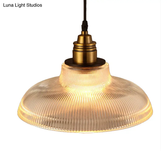 Barn Pendant Light - Industrial 1-Light Prismatic Glass Hanging Lamp In Clear (8’/10’/12’ Wide)
