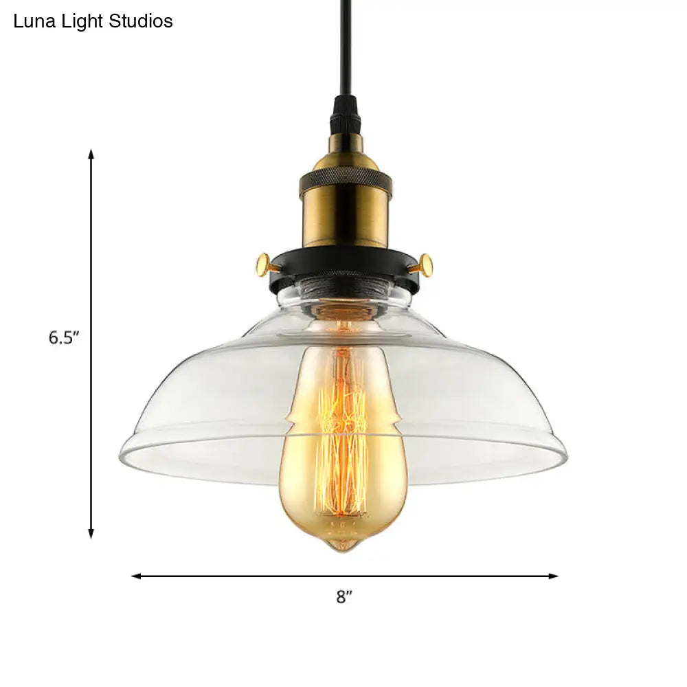 Industrial Barn Pendant Light 1-Light 8/10/12 Wide Clear Prismatic Glass Hanging Lamp
