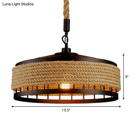Barn Roped Cage Pendant Light - Lodge Sushi House Brown 12/16/19.5 Width 1 Bulb
