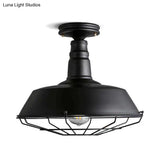 Barn Semi Flush Industrial Black Metal Cage Light Fixture - 10’/14’ Wide