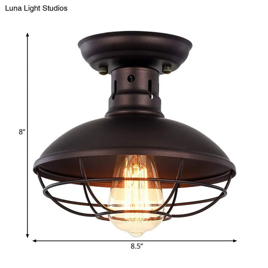 Barn Shade Kitchen Semi Mount Light With Antique Bronze Finish