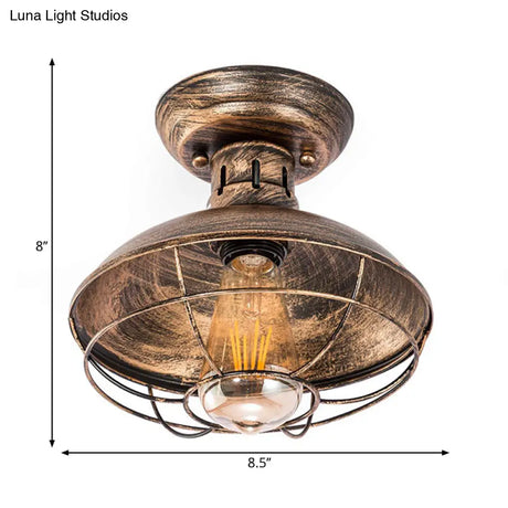 Barn Shade Kitchen Semi Mount Light With Antique Bronze Finish
