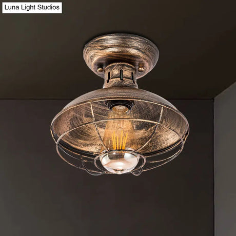 Barn Shade Kitchen Semi Mount Light With Antique Bronze Finish