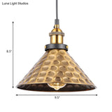 Barn Shade Metal Suspension Light - Industrial Style Adjustable Hanging Ceiling With Brass Finish