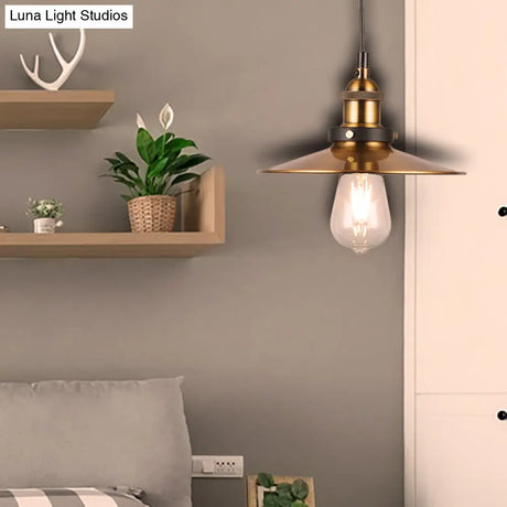 Barn Shade Metal Suspension Light - Industrial Style Adjustable Hanging Ceiling With Brass Finish