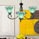 Baroque Black Cone Chandelier With 5/6/8 White/Blue Glass Drop Lights For Living Room 3 / Blue