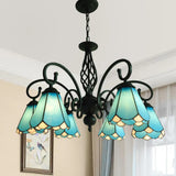 Baroque Black Cone Chandelier With 5/6/8 White/Blue Glass Drop Lights For Living Room 6 / Blue