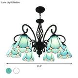 Baroque Black Cone Chandelier With 5/6/8 White/Blue Glass Drop Lights For Living Room