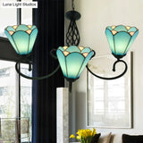 Baroque Black Cone Chandelier With 5/6/8 White/Blue Glass Drop Lights For Living Room