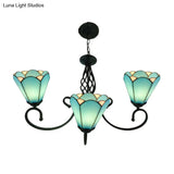 Baroque Black Cone Chandelier With 5/6/8 White/Blue Glass Drop Lights For Living Room