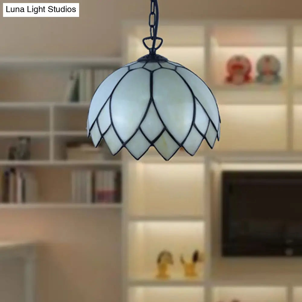 Baroque Black Pendant With Blossom Beige Glass Shade - Kitchen Ceiling Lighting