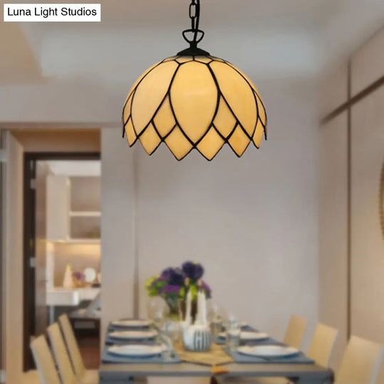 Baroque Black Pendant With Blossom Beige Glass Shade - Kitchen Ceiling Lighting