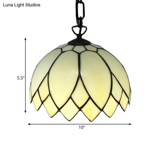 Baroque Black Pendant With Blossom Beige Glass Shade - Kitchen Ceiling Lighting