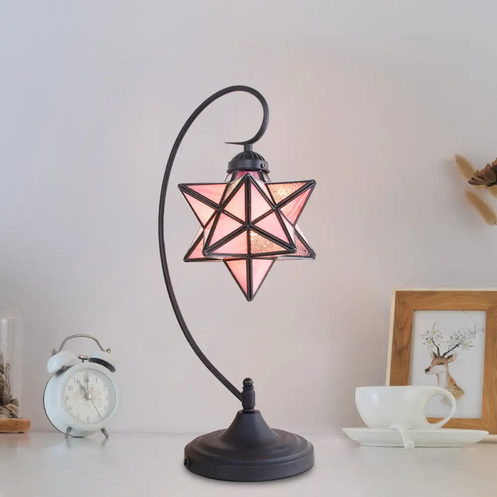 Baroque Black Pentagram Nightstand Lamp - 1 Head Glass Night Table Light For Bedside In