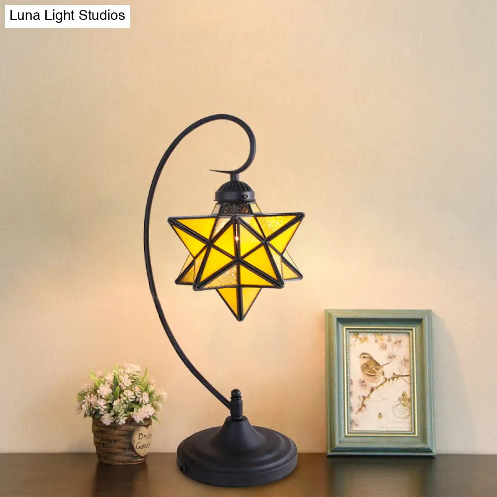 Baroque Black Pentagram Nightstand Lamp - 1 Head Glass Night Table Light For Bedside In