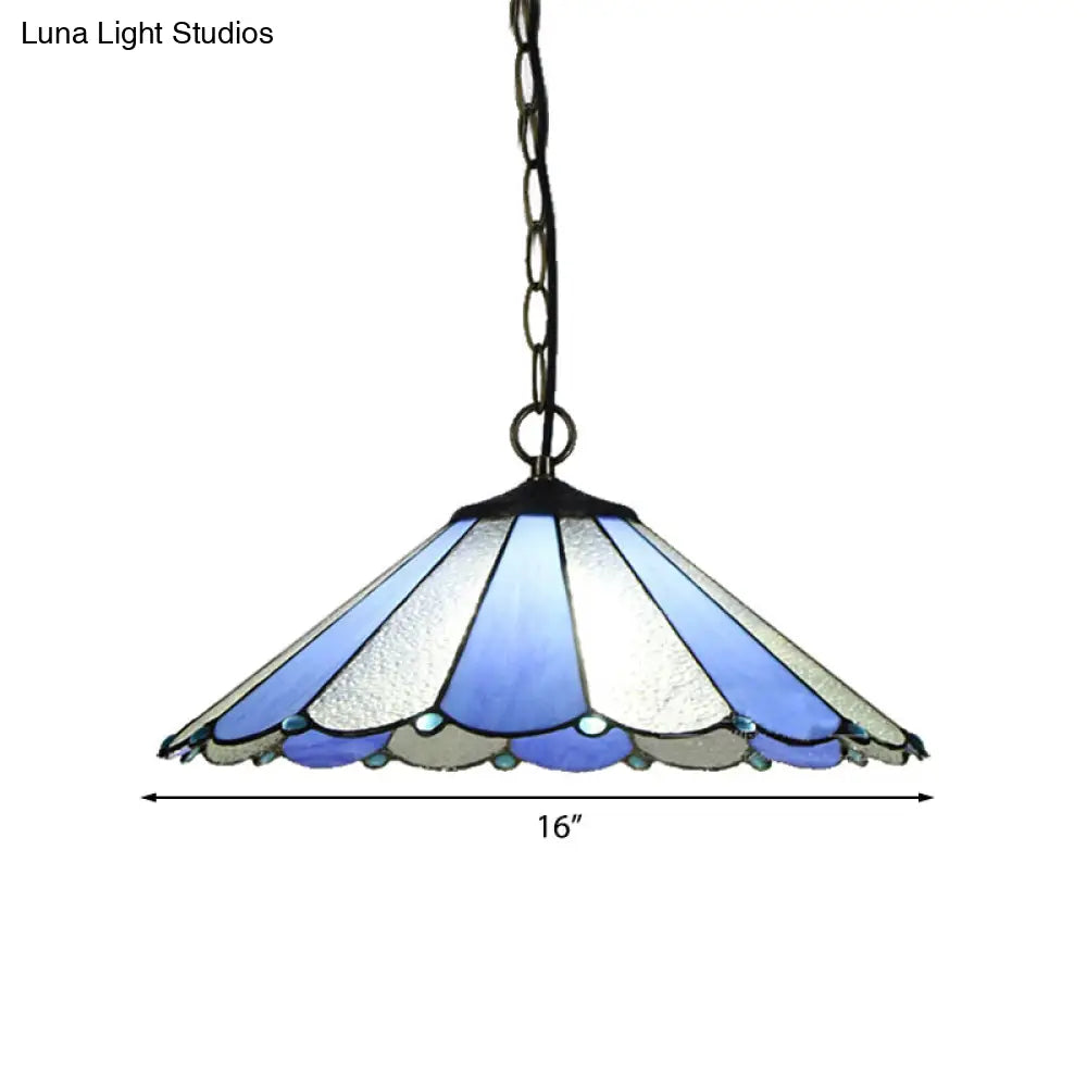Baroque Blue Hand Cut Glass Conical Suspension Lamp - Bedroom Ceiling Light