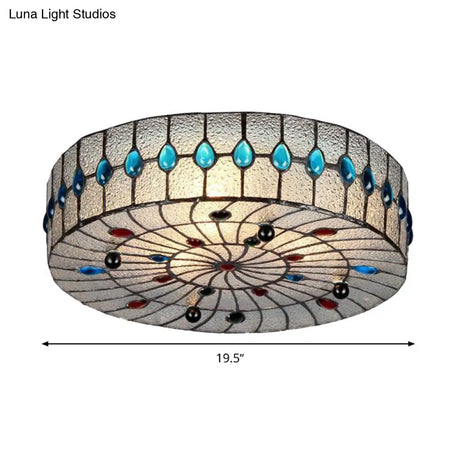 Baroque Blue Corridor Ceiling Flushmount Light With Bubble Glass Shade - 3 Sizes