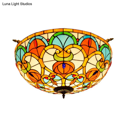 Baroque Brass Jewel Ceiling Lamp - 5 Multicolored Stained Glass Bulbs (21.5’/25.5’) Semi Flush