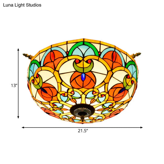 Baroque Brass Jewel Ceiling Lamp - 5 Multicolored Stained Glass Bulbs (21.5’/25.5’) Semi Flush