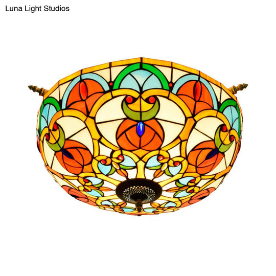 Baroque Brass Jewel Ceiling Lamp - 5 Multicolored Stained Glass Bulbs (21.5’/25.5’) Semi Flush
