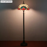 Baroque Dome Hand-Cut Glass Floor Lamp With Pull Chain - 2 Bulbs Black