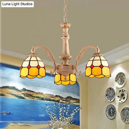 Baroque Yellow/Blue Hand Cut Glass Pendant Chandelier - 3/5 Lights Dome Ceiling Lamp For Kitchen 3 /