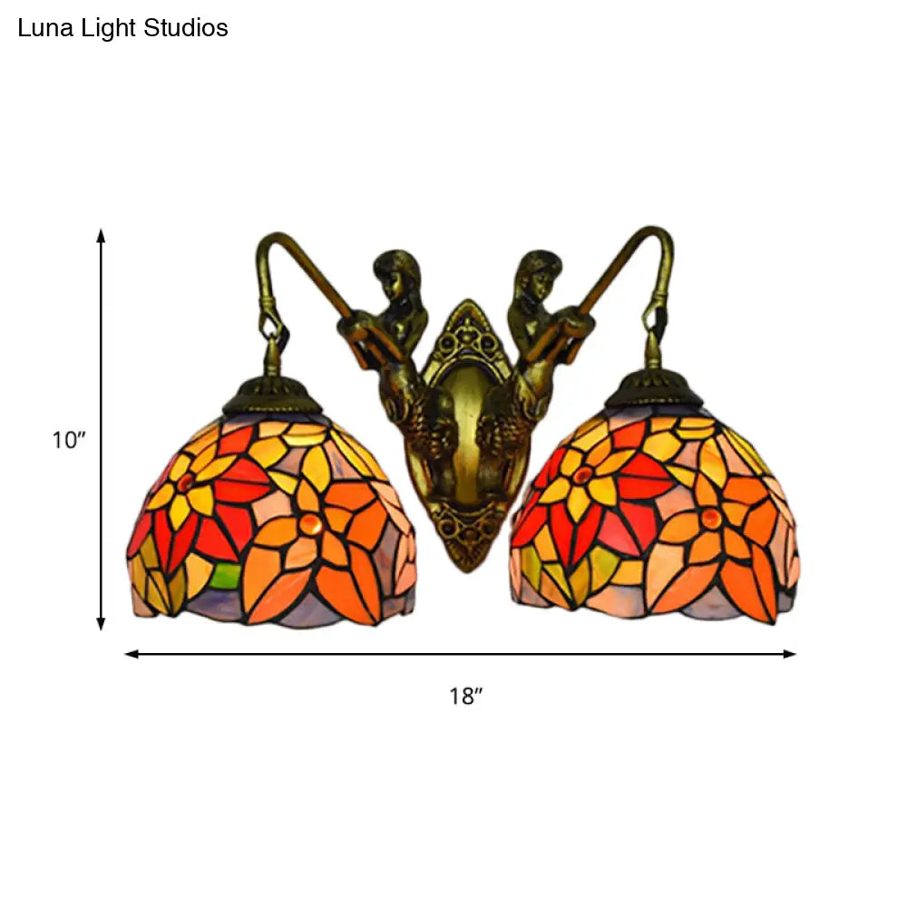 Baroque Glass Floral Wall Sconce With Mermaid Backplate - Orange