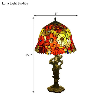 Baroque Gold Stained Glass Flower Patterned Night Lighting Lamp With Elegant Bell/Scalloped Design