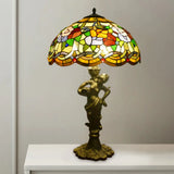 Baroque Gold Stained Glass Flower Patterned Night Lighting Lamp With Elegant Bell/Scalloped Design