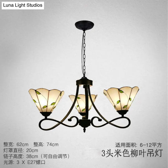 Baroque Scalloped/Cone Hanging Chandelier With Glass Shades - 3/5 Lights White/Yellow/Beige Ideal
