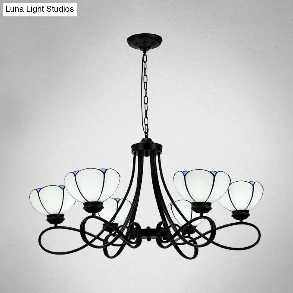 Baroque Scalloped/Cone Hanging Chandelier With Glass Shades - 3/5 Lights White/Yellow/Beige Ideal