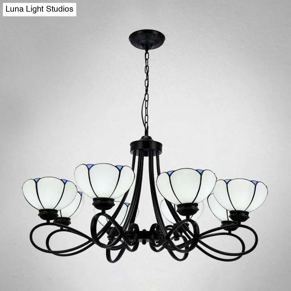 Baroque Scalloped/Cone Hanging Chandelier With Glass Shades - 3/5 Lights White/Yellow/Beige Ideal