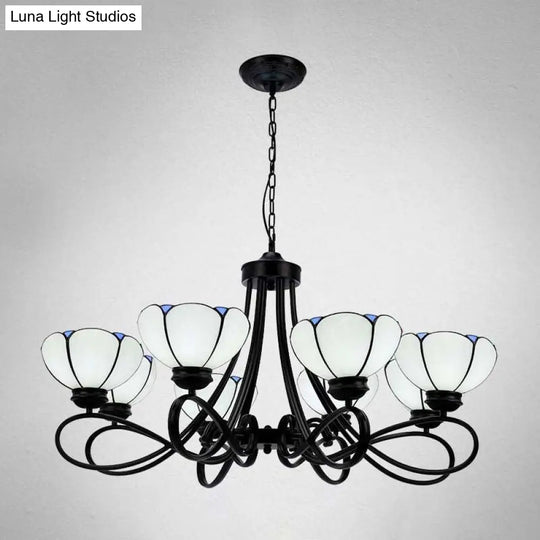 Baroque Scalloped/Cone Hanging Chandelier With Glass Shades - 3/5 Lights White/Yellow/Beige Ideal