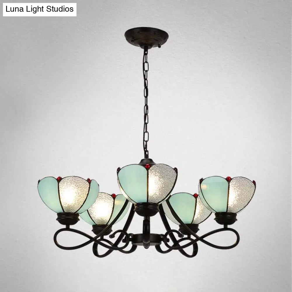 Baroque Hanging Chandelier With Scalloped Glass Shades And Curved Arm - 3/5 Lights In White Yellow