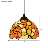 Baroque Orange Living Room Suspension Lighting Fixture With Stained Art Glass Shade