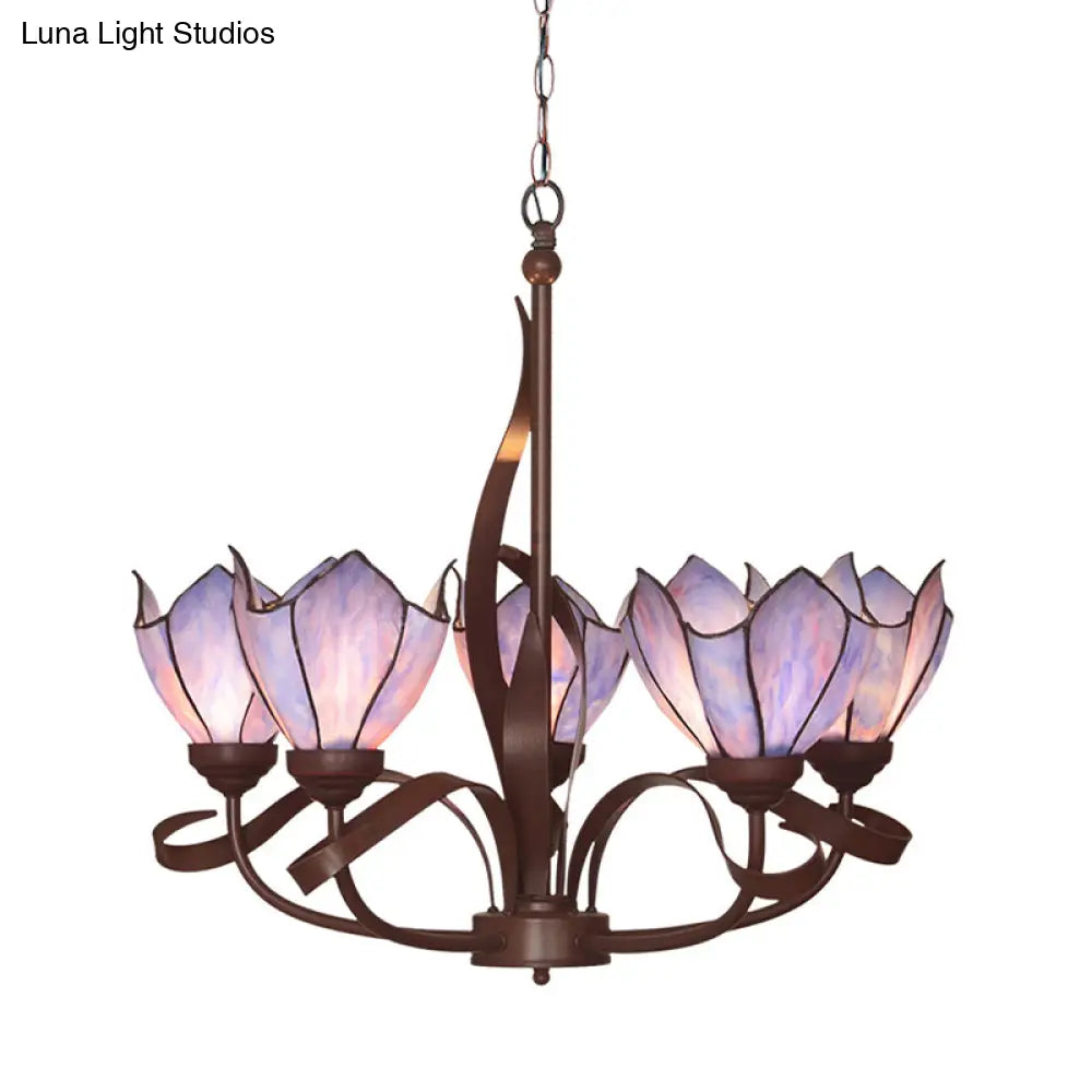 Baroque Pink/Purple Floral Chandelier Pendant - Bronze 3/5 Lights Kitchen Lamp