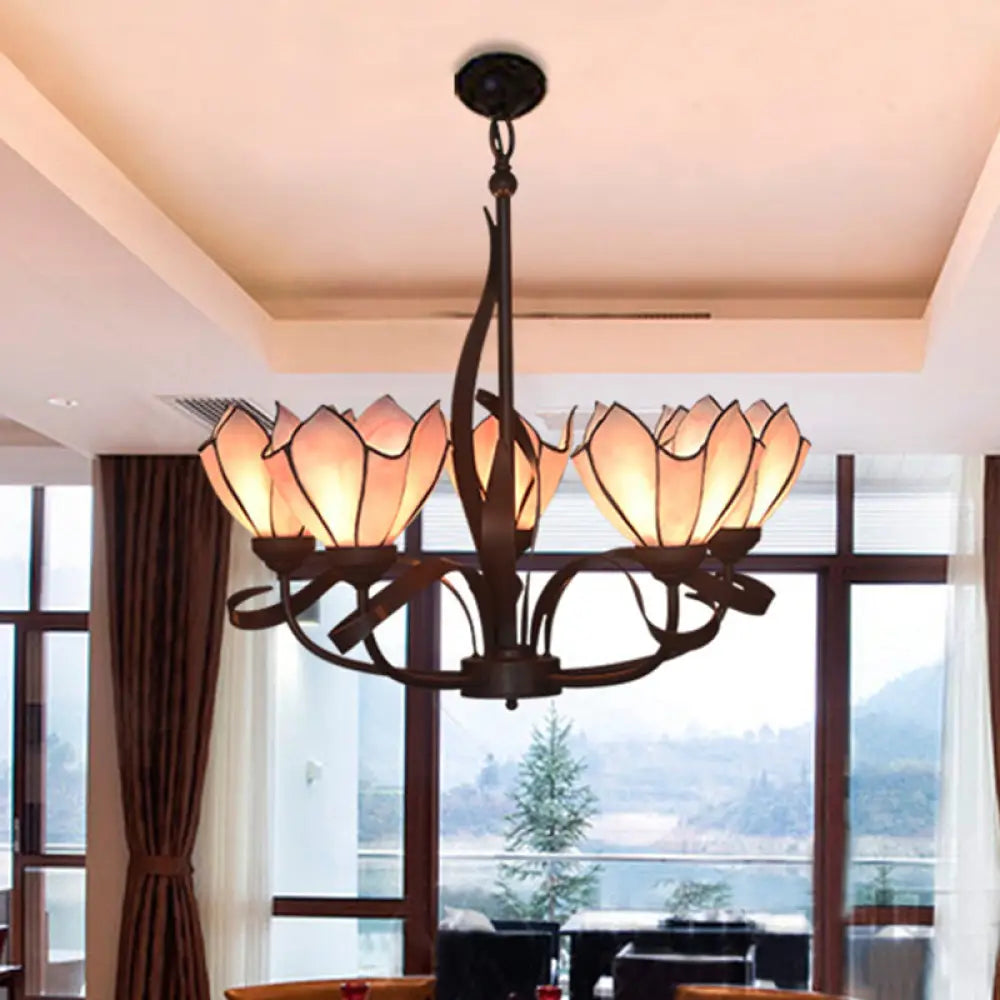 Baroque Pink/Purple Floral Chandelier Pendant - Bronze 3/5 Lights Kitchen Lamp 5 / Pink