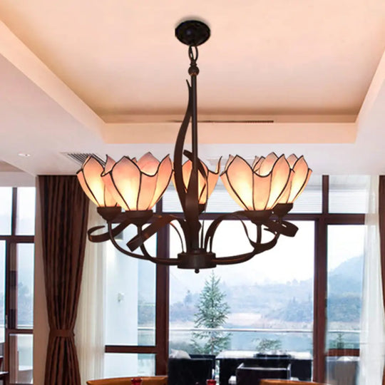 Baroque Pink/Purple Floral Chandelier Pendant - Bronze 3/5 Lights Kitchen Lamp 5 / Pink