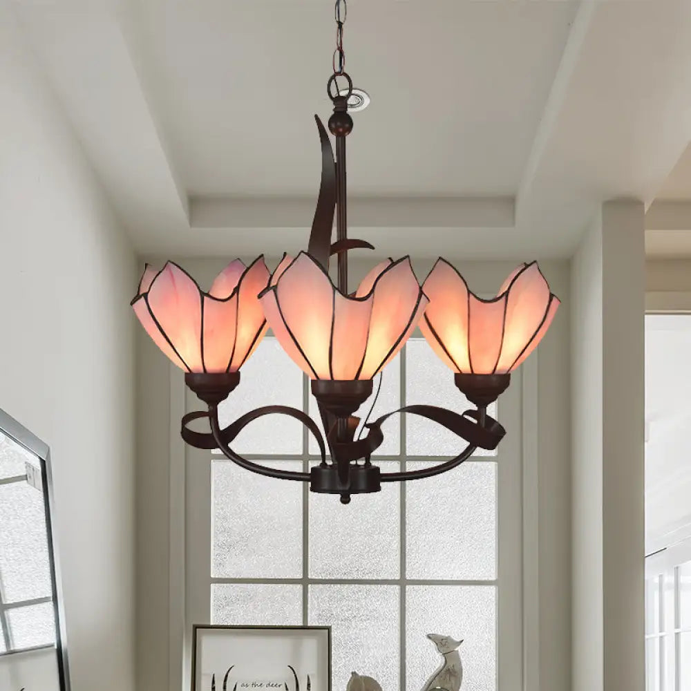 Baroque Pink/Purple Floral Chandelier Pendant - Bronze 3/5 Lights Kitchen Lamp 3 / Pink