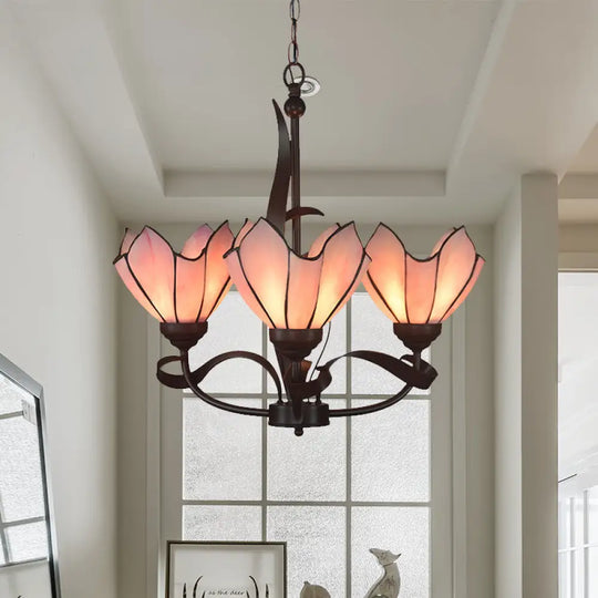 Baroque Pink/Purple Floral Chandelier Pendant - Bronze 3/5 Lights Kitchen Lamp 3 / Pink