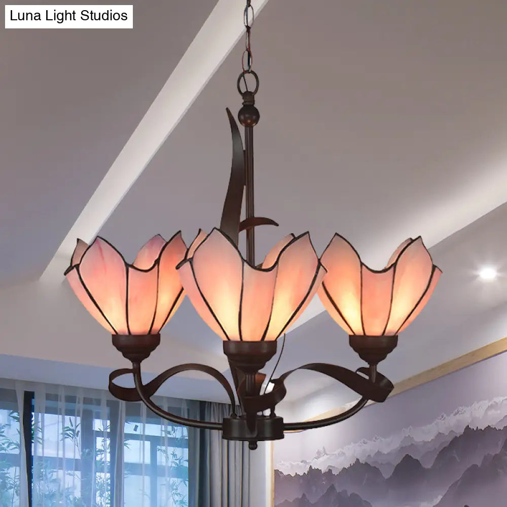 Baroque Pink/Purple Floral Chandelier Pendant - Bronze 3/5 Lights Kitchen Lamp
