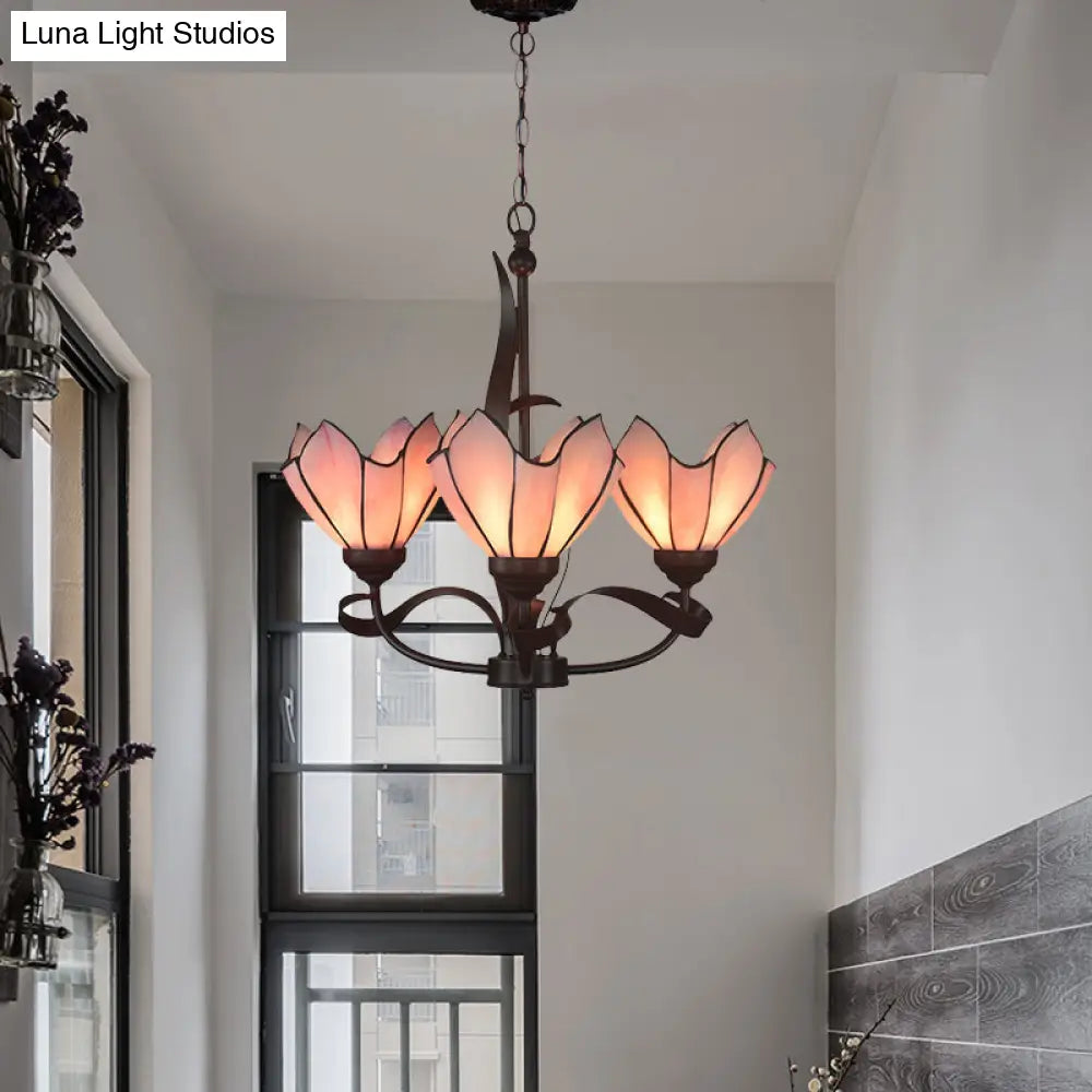 Baroque Pink/Purple Floral Chandelier Pendant - Bronze 3/5 Lights Kitchen Lamp