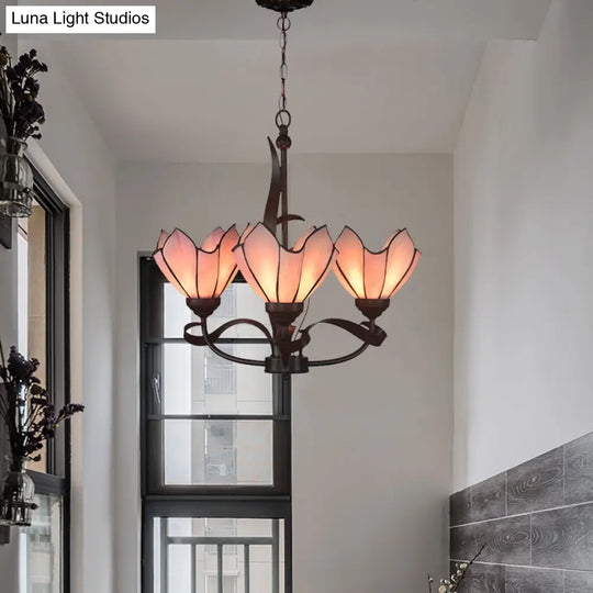 Baroque Pink/Purple Floral Chandelier Pendant - Bronze 3/5 Lights Kitchen Lamp