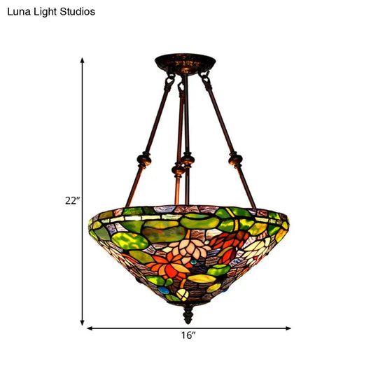 Baroque Red/Yellow/Blue Cut Glass Petal Semi Flush Mount Light: 2-Light Bronze Ceiling Fixture For