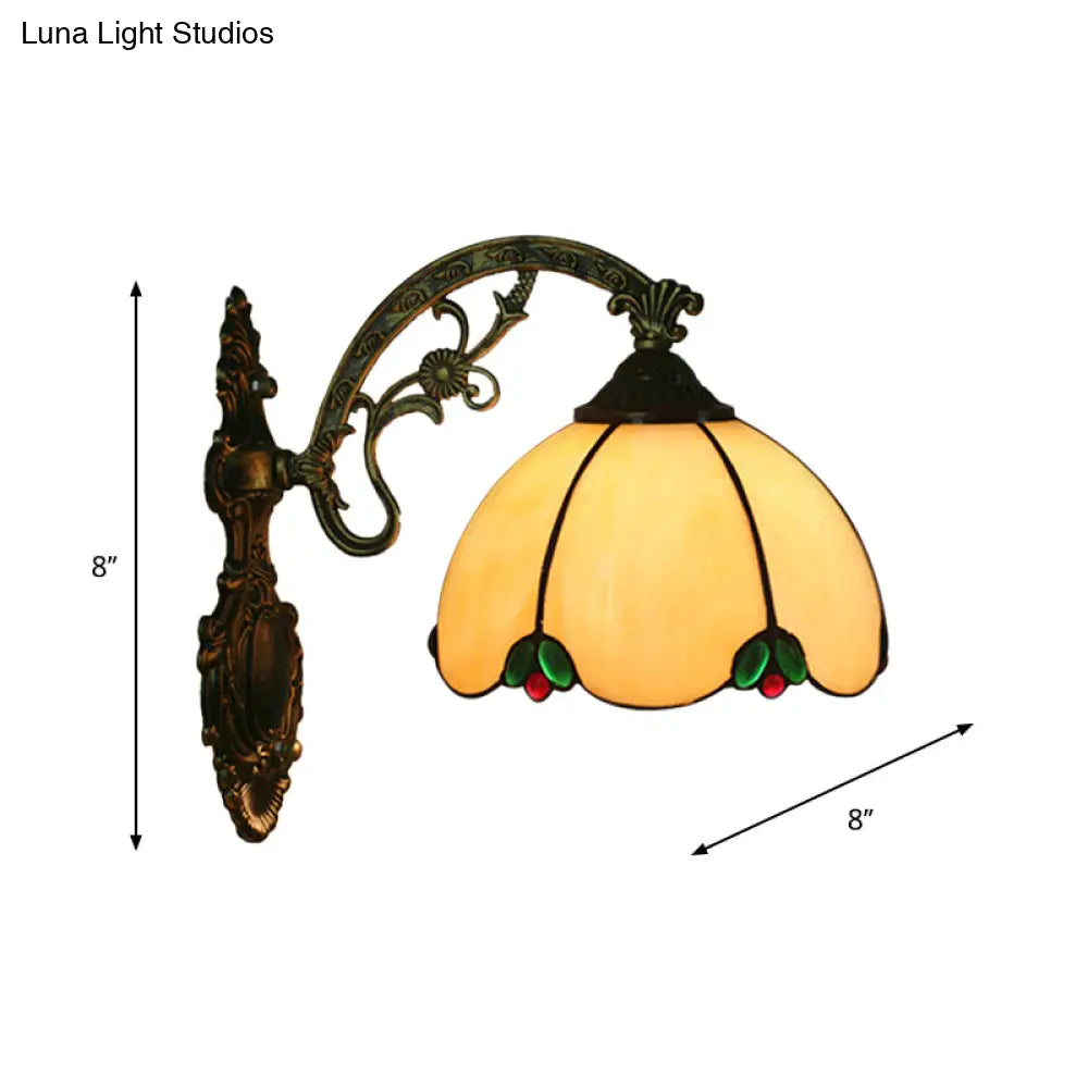Baroque Scalloped Wall Light Kit - Elegant 1-Light Beige Glass Sconce For Bedroom