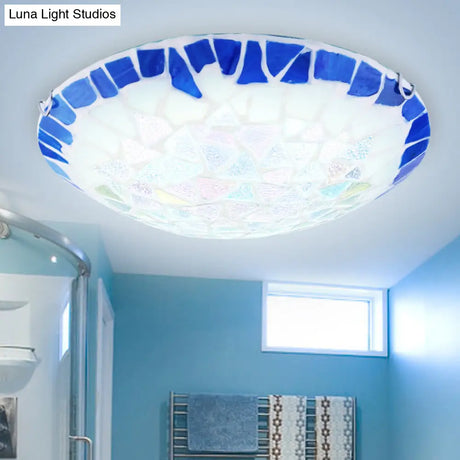 Baroque Stained Glass Bowl Flushmount Light - Blue 12’/16’/19.5’ Wide 3 Lights
