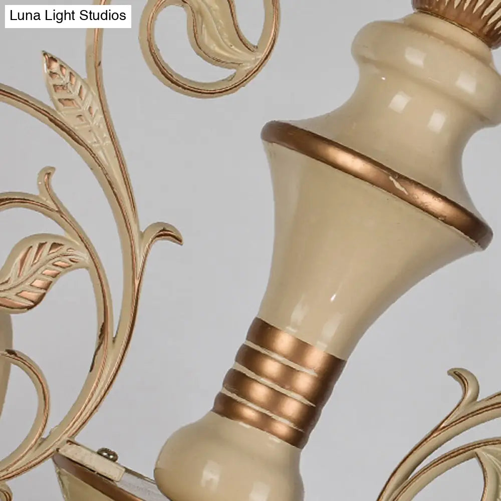 Baroque Stained Glass Chandelier With 3/5 Lights - White And Gold
