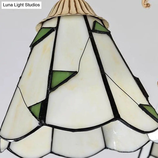 Baroque Stained Glass Chandelier With 3/5 Lights - White And Gold
